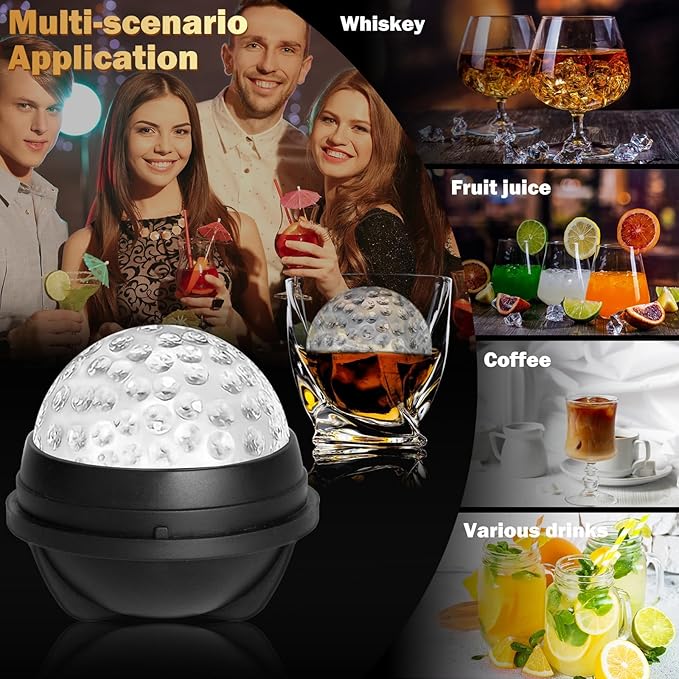 4 Pack Golf Ball Ice Cube Mold 2.5 Inch Large Silicone 3D Golf Ball Ice Cube Molds Novelty Golf Ball Cube Molds Christmas Gifts for Cocktails, Bourbon,Brandy, Whiskey (4, Golf Ball)