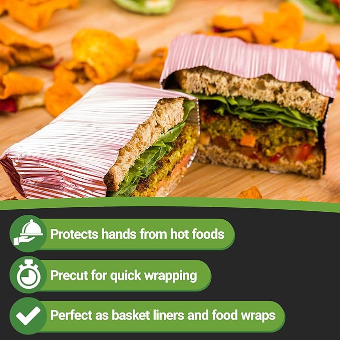 Restaurantware 12" x 12" Rippled Aluminum Foil Food Wrap and Fry Basket Liner: Perfect for Restaurant Take Out Bakeries and Food Trucks - Pink Foil Sandwich Wraps - 500-CT