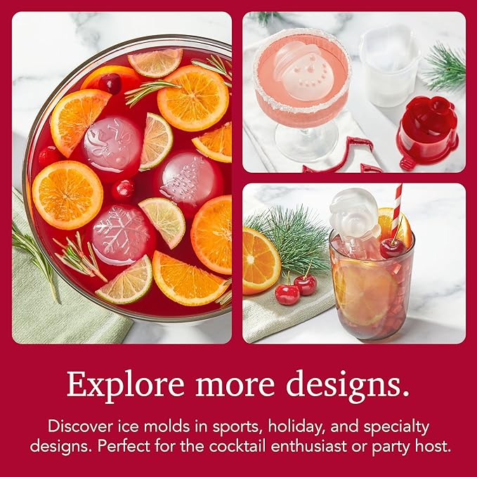 Tovolo Holiday Ice Molds for Cocktails Set of 4 Snowflake Ice Mold Christmas Tree Ice Mold Santa Reindeer Christmas Gifts for Men, Complete Set of Stackable Silicone Ornament Ice Molds for Cocktails
