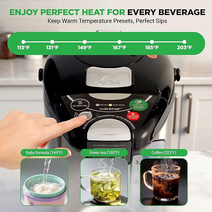 NutriChef Digital Water Boiler and Warmer - 5L/5.28 Qt Stainless Electric Hot Water Dispenser w/LCD Display, Rotating Base, Keep Warm, Auto Shut Off, Safety Lock, Instant Heating for Coffee & Tea