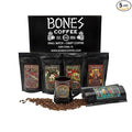Bones Coffee Company NEW World Tour Sample Pack Box Set with Specialty Coffee Mug, 5 Assorted Single-Origin Low Acid Medium Roast Arabica Beans Flavored Coffee Gifts, 4 oz Pack of 5 Ground