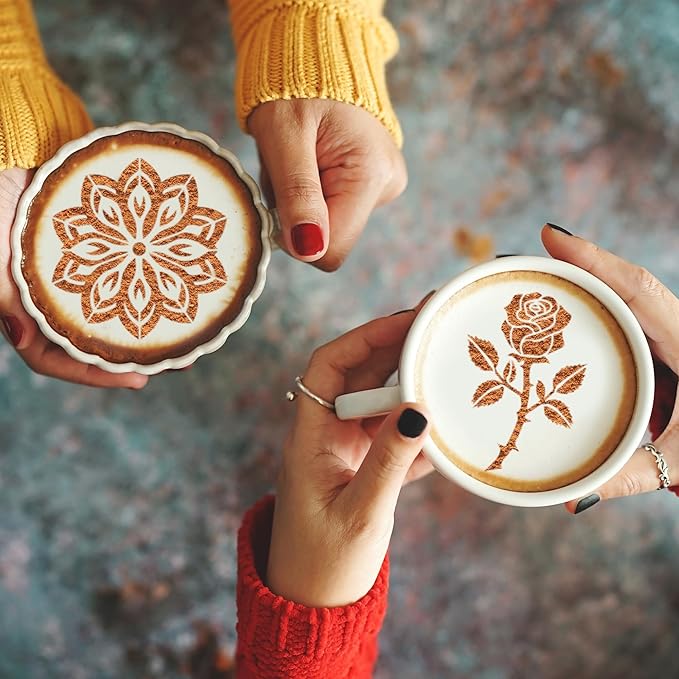 Mandala Coffee Stencils Reusable - 25 Pcs Flower Stencils for Cookies Sourdough Bread Decor, Rangoli Mandala Baking Templates