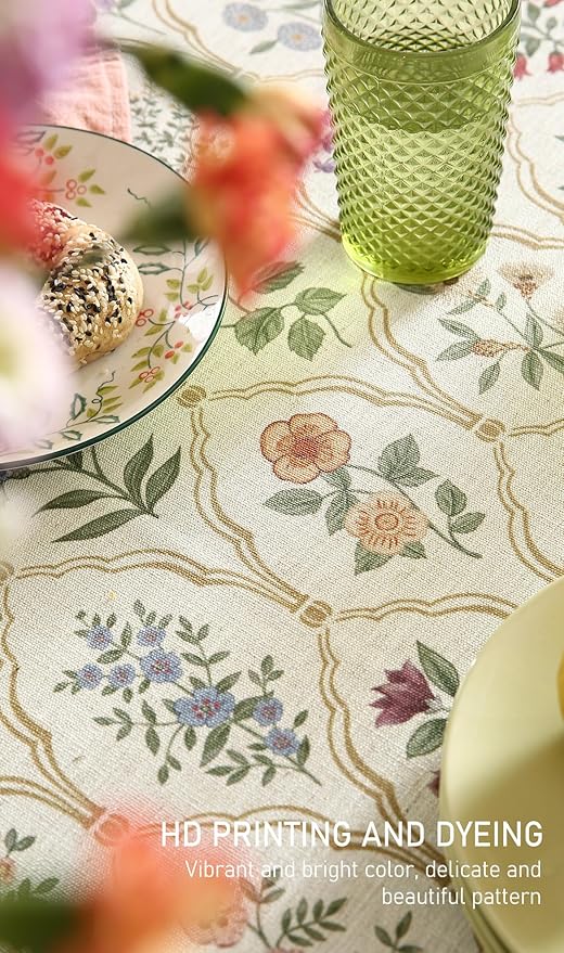 ISAENNE Designer Linen Extra Long Rectangle Tablecloth,Western Colorful Floral Indoor Table Cloth,Wrinkle Resistant Decor Tablecloths for Dining Thanksgiving Kitchen,67"*118"-Serenity B