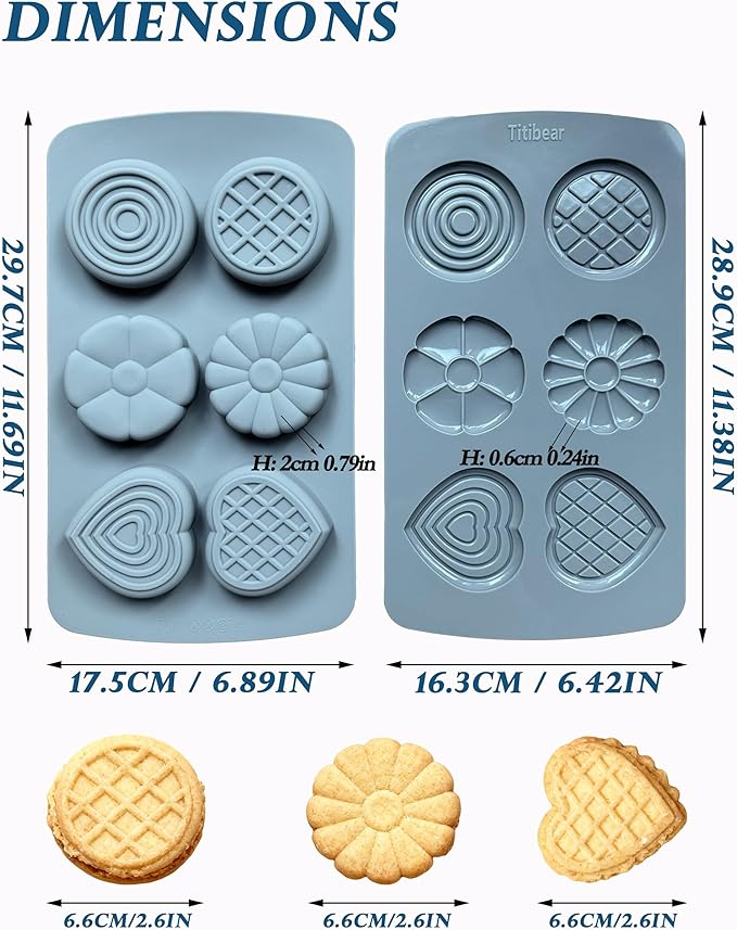 2 Pack Silicone Muffin Pan,Round &Heart Shape Cupcake Pans for Baking 6 Cavites Flower Macaron Waffle Silicone Baking Mold for Chocolate Candy Jello Desserts Making