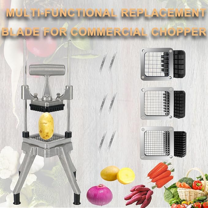Replacement Chopper 3/8‘’ Blade,Commercial Vegetable Chopper Dicer Stainless Steel Blade and Pusher Block for Fruit Cutting Machine Tomato onion French Fries Cutter