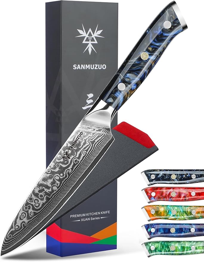 5 Inch Kitchen Utility Knife - Xuan Series Kitchen Knives - VG10 Damascus Steel with Resin Handle (Starry Black)