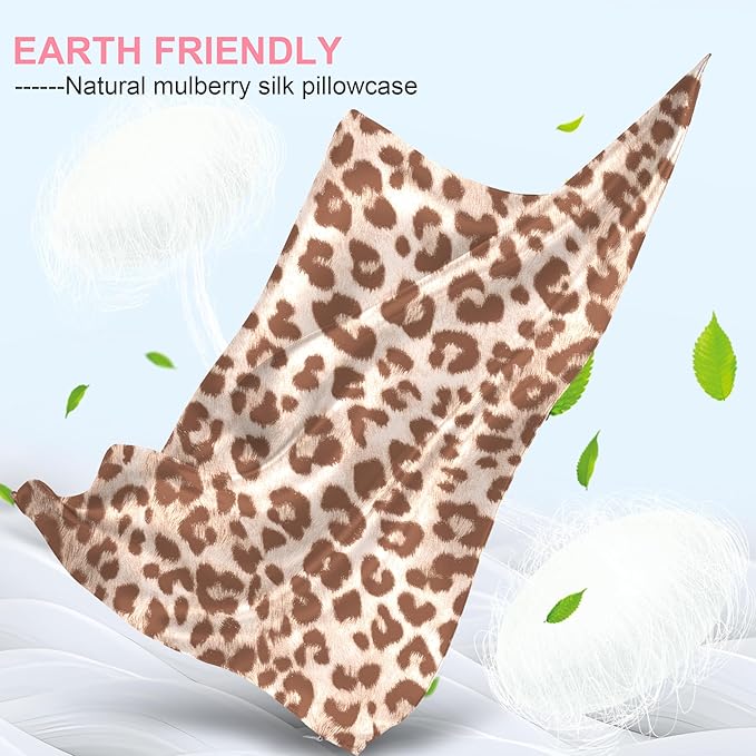 Mulberry Silk Pillow Cases Standard Size with Hidden Zipper, Ultra Smooth and Soft Breathable Cooling Silk Satin Pillowcase for Hair and Skin, Gifts for Women Men (Leopard Beige, 20x26 Inches, 1 Pack)