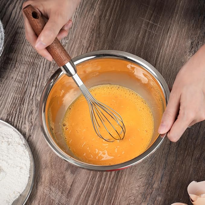 Whisk for Cooking,Stainless Steel Wire Wooden Handle Kitchen Multi Function Non Stick Balloon Whisk Egg Beater for Blending Whisking Beating Frothing Stirring Batters (11"L x 2.1"W)