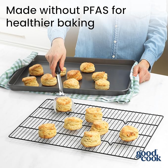 GoodCook Set of 2 Everyday Nonstick XL Cookie Sheet and XL Cooling Grid, Gray