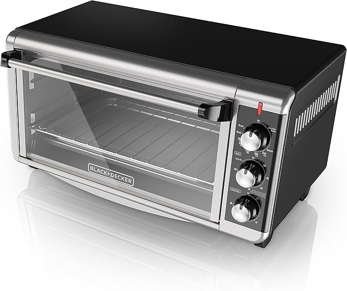 BLACK+DECKER 8-Slice Extra Wide Convection Toaster Oven, Fits 9"x13" Oven Pans and 12" Pizza, Bake, Toast, Broil, and Keep Warm Functions, Countertop Compact Design with Stainless Steel Finish