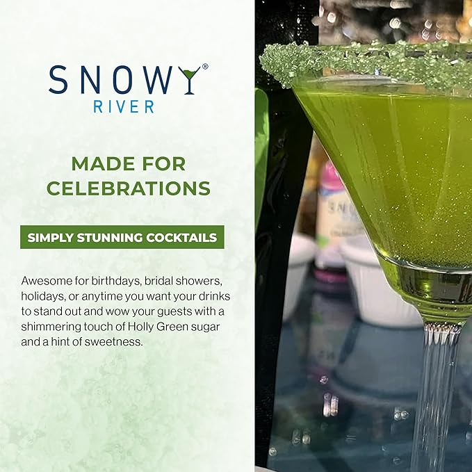 Snowy River Holly Green, Cocktail & Margarita Sugar Rimmer - Vibrant Color Glass Rimming Sugar with Medium Crystal Texture - 4oz