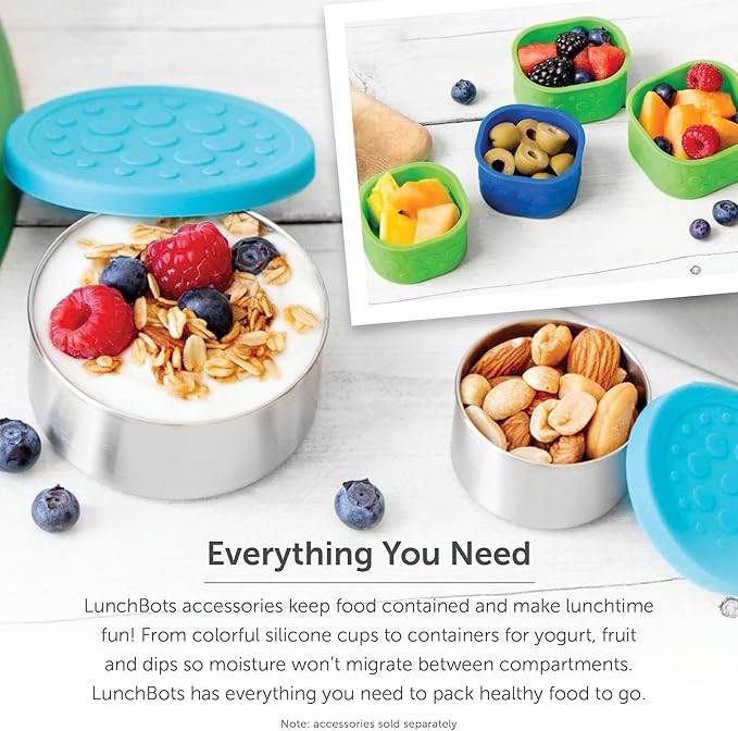 LunchBots Medium Duo Snack Container - Divided Stainless Steel Food Container - Two Sections for Half Sandwich and a Side - Eco-Friendly - Dishwasher Safe - Stainless Lid - Aqua Dots