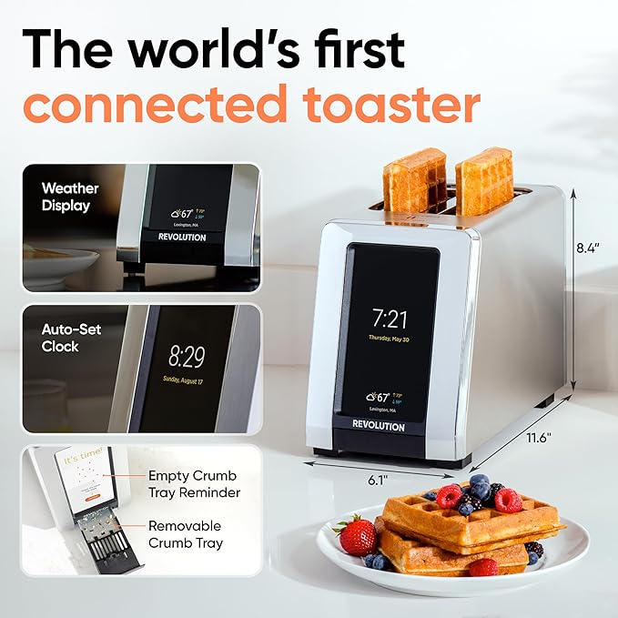 Revolution R180 Connect Touchscreen Smart Toaster with High-Speed InstaGLO Technology – Choose from 6 Bread Types, 7 Browning Levels, & Toastie Press Mode (Stainless Steel, 2-Slice)