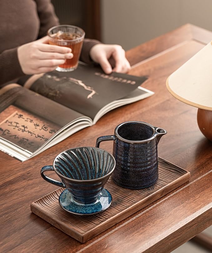 Pour Over Coffee Maker,Ceramic Coffee Maker With 40 pcs Paper Filter，15oz/450ml Pour Over Coffee Dripper (Starry Blue, V02)