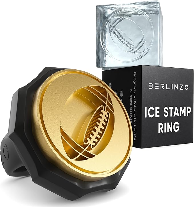 Berlinzo Ice Stamp Ring for Cube & Sphere - Custom Ice Cubes for Whiskey, Mojito Cocktails – Ball shaped Brass Ice Stamp ball/ 3mm Depth - Black