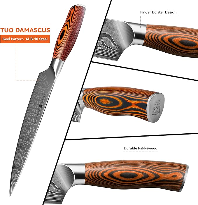 TUO 8" Chef Knife in Japanese Steel AUS-10, 67 Layers Damascus Kitchen Knife, High Carbon Steel Blade with Dragon Pattern & Pakkawood Handle