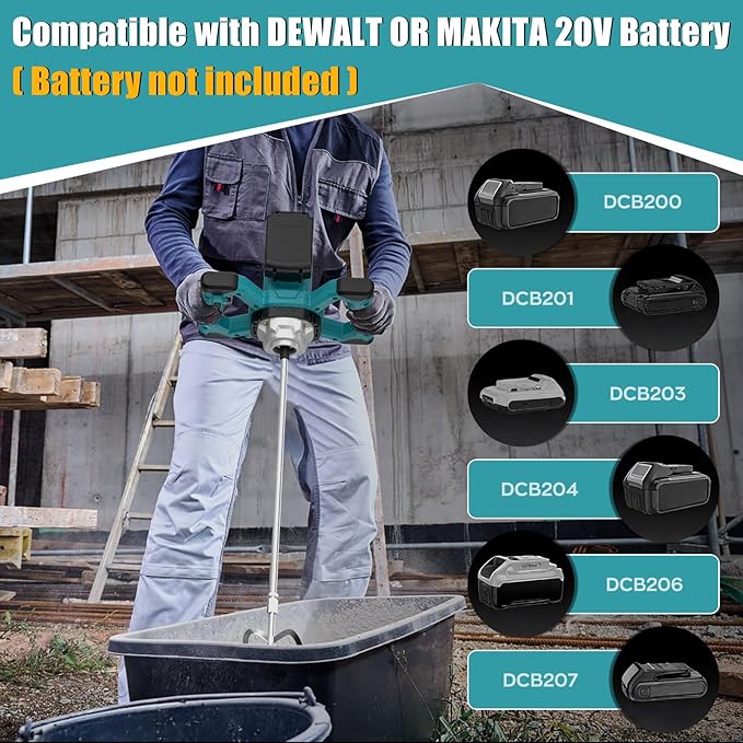 IMAYCC Cordless Cement Mixer, Portable Concrete Mixer,21V 6 Speed Mixing Drill, 1000W Drill Mixer for mud,Motar,Paint, Grout, Plaster,Thinset etc.