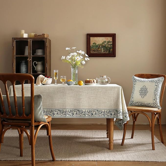 ISAENNE Designer Vintage Linen Elegant Extra Long Table Cloth Rectangular,Chinoiserie Floral Tablecloth,Durable Decor Table Cover for Dining Thanksgiving Kitchen Party,67"*118"-Segerman B