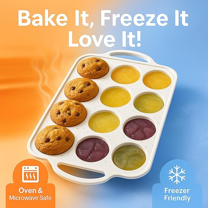 2 Pack Regular Muffin Pan - 12 Cup Silicone Muffin Pan for Baking with Metal Reinforced Frame - Regular Size Cupcake Pan, BPA Free Silicone Muffin Tray - Oven & Dishwasher Safe - Cream