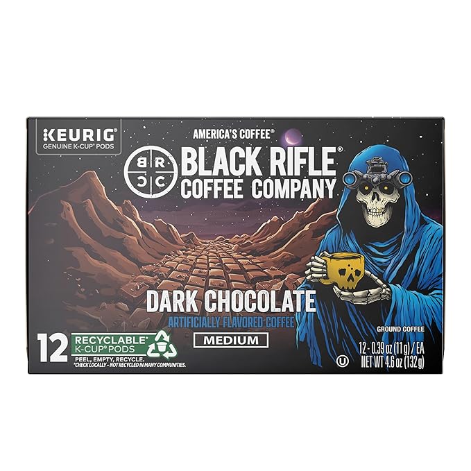 Black Rifle Coffee Company Dark Chocolate K-Cups, Rounds 12-count– Rich Dark Chocolate Favor Blended with Bold Roast in Convenient Pods
