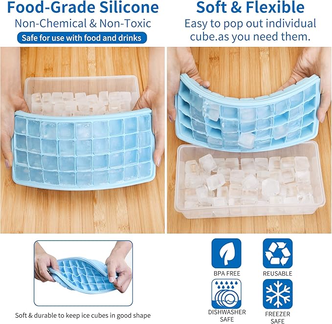 Silicone Ice Cube Tray with Leak-Proof Lid & Storage Bin for Freezer – BPA-Free 36-Piece Nugget Ice Molds, Spill-Resistant Cover & Ice Scoop Container Cover