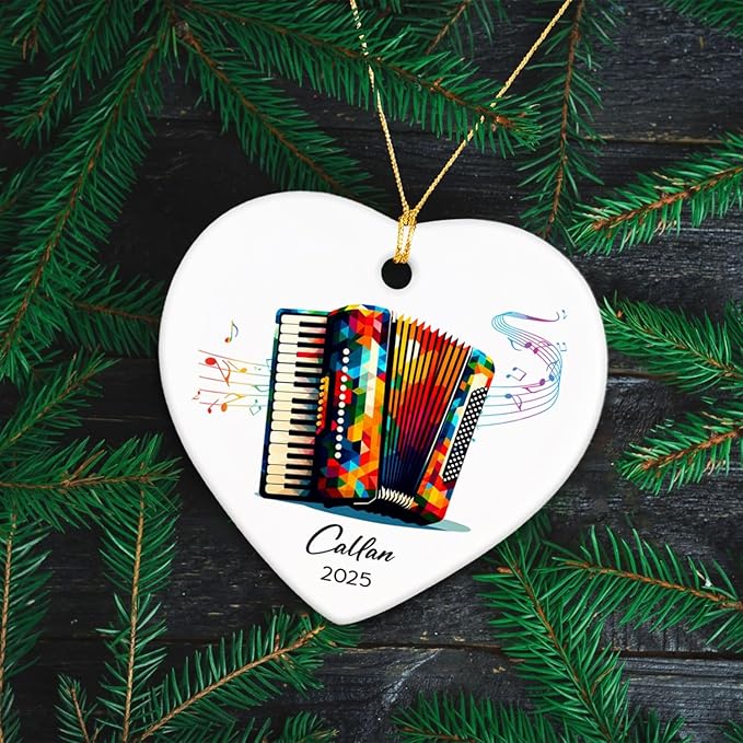 Accordion Ceramic Ornament 2025, Customized Name & Year Accordion Xmas Ornament Gifts for Accordionist, Musical Instrument Ceramic Ornaments Christmas, Accordionist Christmas Ornaments Keepsake Tree