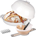 Enameled Cast Iron Dutch Oven Pot with Lid, Bread Oven for Sourdough Bread Baking, Dutch Ovens with Bread Proofing Basket& Baking Supplies Set, 6 Quart, White