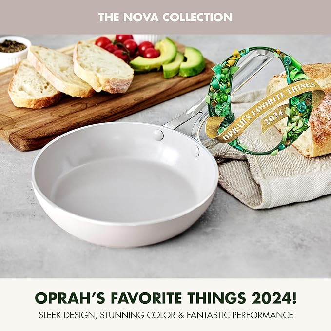 GreenPan Nova 8" Frying Pan Skillet, Oprah’s Favorite Things 2024, Ceramic Nonstick Cookware, PFAS Free, Toxin-Free, Induction Suitable, Dishwasher & Oven Safe, Durable, Easy Clean, Clay