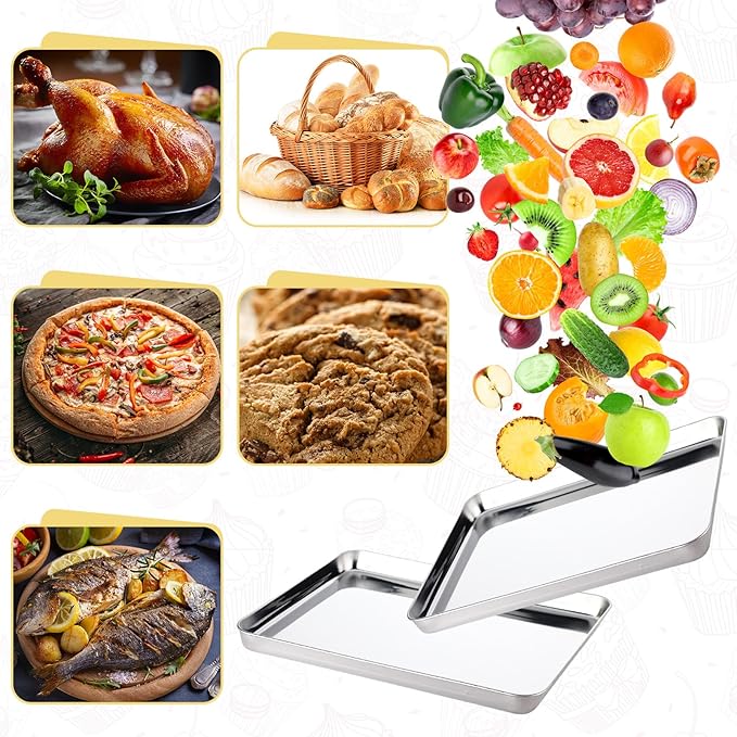 Mimorou 6 Pcs Baking Sheet Set Stainless Steel Cookie Sheet Cookie Baking Pan Bakeware Oven Tray Dishwasher Safe Commercial Grade Pans(16x12x1 Inch)