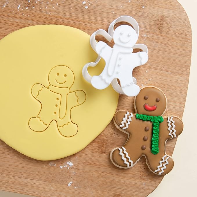 Flycalf Christmas Cookie Cutter Gingerbread Man Biscuit Cutter Baking Molds with Plunger Stamps Holiday PLA Accessories Gifts Decorative Party 3" Kitchen Cake Supplies