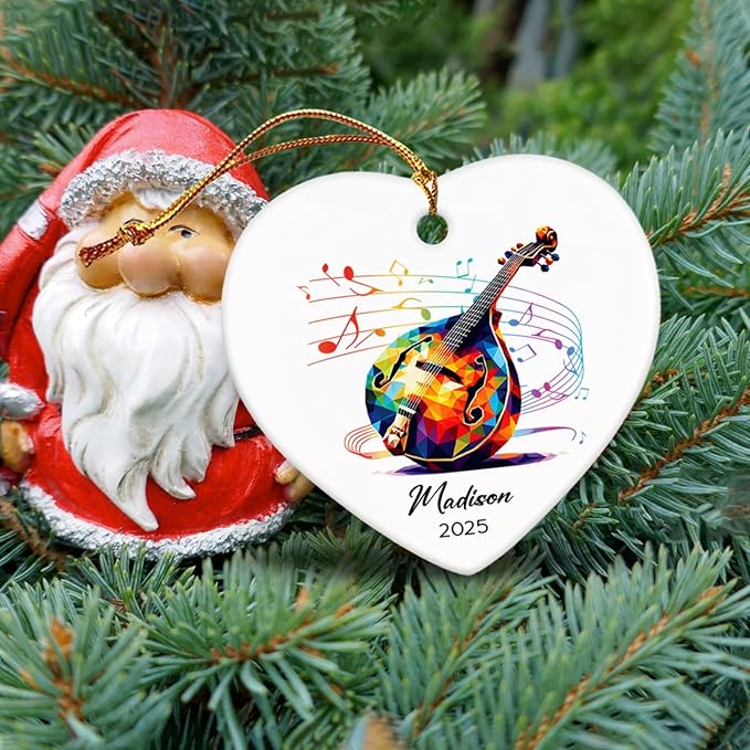 Personalized Name & Year Mandolin Ceramic Ornament Gifts for Music Lovers, Mandolin Player Xmas Tree Ornaments, Custom Mandolinist Ornaments 2025, Instrument Ceramic Ornament Decor Christmas Hanging