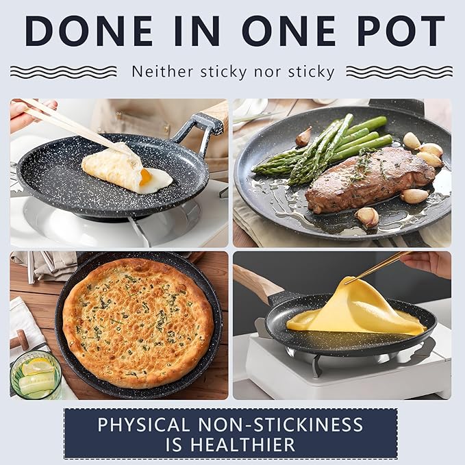 Nonstick Crepe Pan, 11Inch Granite Coating Dosa Pan Pancake Flat Skillet Tawa Griddle, 4 Pcs Kitchen Pancake Grill Pans Set, Fry Pans for All Stoves (11 Inch)