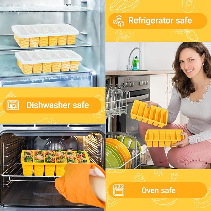 1/2 Cup Silicone Freezer Molds with Lid, 2-Pack Silicone Freezer Trays for Soup, Sauce & Broth – Meal Prep Containers, Large Ice Cube Tray, Oven & Dishwasher Safe