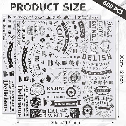 600 Pcs 12 x 12 Inch Deli Wax Paper Sheets Grease Resistant Tray Basket Liners Newsprint Paper Water and Grease Proof Sandwich Wrapping Square Hot Dog Wrappers for Food Baking (White)