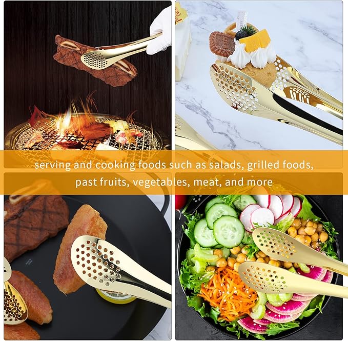 MSY BIGSUNNY Chef Kitchen Tongs Stainless Steel Food Serving Tongs Set of 3 (Golden 7" 9" & 11")