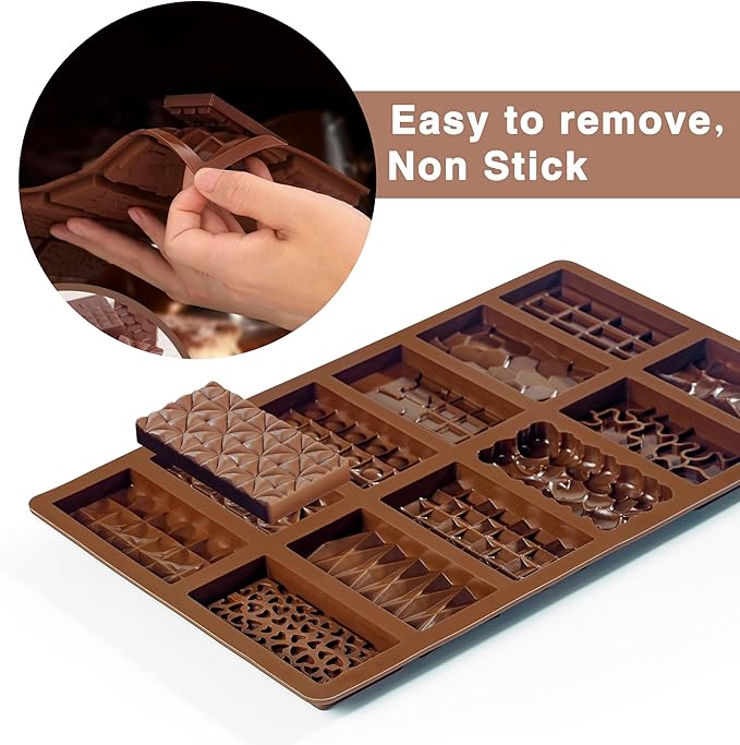 2 Packs Chocolate Silicone Molds, 12 Cavity Food Grade Non-Stick Baking Molds for Candy, Ice Cubes, Soap Making, Pistachio & Heart Shapes