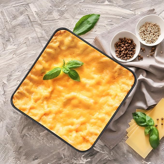E-far 8x8 Baking Pan, Nonstick Square Cake Pan with Stainless Steel Core, Black Metal Bakeware for Brownies Lasagna Cakes, Non-toxic & Easy Clean, 2 Inch Deep