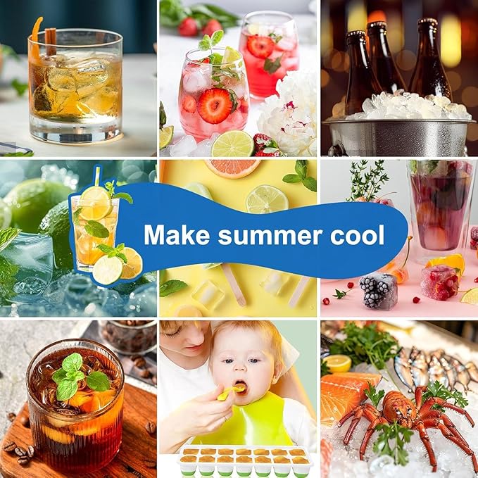 Ice Cube Tray, Ice Cube Trays for Freezer 5 Pack with Lids, Ice Tray Easy-Release, Ice Trays for Freezer Stackable, Silicone Ice Cube Tray for Drinks, Coffee - BPA-Free and Odor-Free