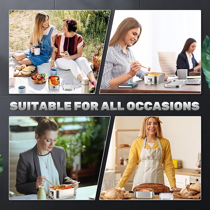 Umigy 1 Pcs Stainless Steel Food Containers 850ml Metal Bento Lunch Box Stainless Steel Food Storage Containers, Lockable Clips to Leak Proof, Reusable Dishwasher Snack Boxes for Work