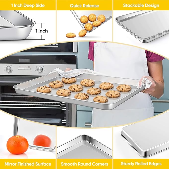Homikit 1 Pack Baking Sheet, 20 x 14 Inches Stainless Steel Large Cookie Pan, Heavy Duty Metal Sheet Tray for Oven Baking Roasting Cooking, Rustproof & Nonstick, Dishwasher Safe