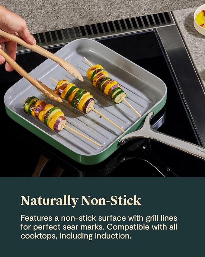 Caraway Square Grill Pan - 11” Grill Pan - Non-Stick Ceramic Coated - Non Toxic, PTFE & PFOA Free - Oven Safe & Compatible with All Stovetops - Marigold
