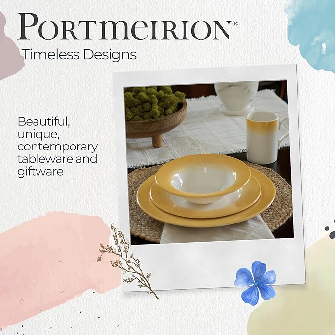 Portmeirion Potter's Mist Dinner Plate (Set of 4) - 8" Earthenware Plates with Classic Mist Rim - Microwave, Dishwasher, Freezer, Oven Safe - Ideal Modern Dinnerware Set (Yellow Mist)