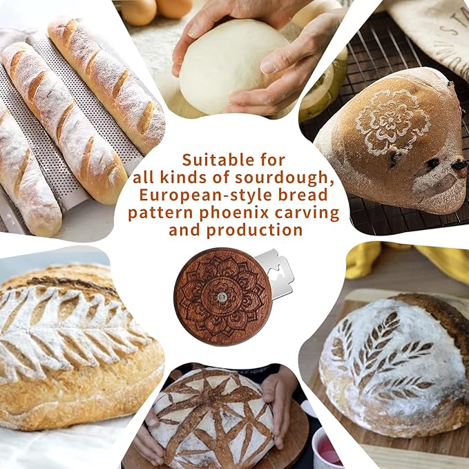 Bread Lame Sourdough Scoring Tool - Wooden Lame Bread Scoring Tool with 5 Razor Blades and Leather Storage Cover - UFO Bread Lame Dough Scoring Tool for Bread Baking