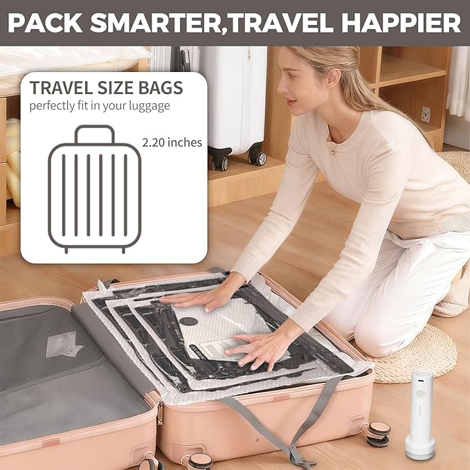 18 Pack Travel Vacuum Storage Bags with Electric Pump, Vacuum Seal Space Saver Bags for Clothing (6J+3L+6M+3S), Compression Packing Bags for Clothes, Bedding,Travel & Organization