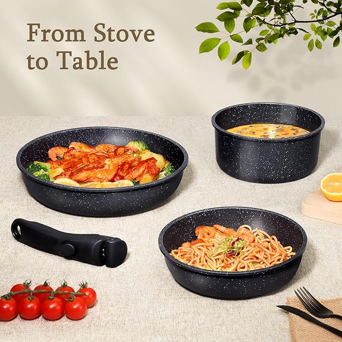 GiPP Ceramic Pots and Pans Set Non Stick, Nonstick Detachable Handle Cookware Sets, Healthy Non Toxic PFAS PFOA & PTFE Free, Dishwasher ＆Oven Safe, Induction Kitchen Pot and Pan, 15 Piece Grey