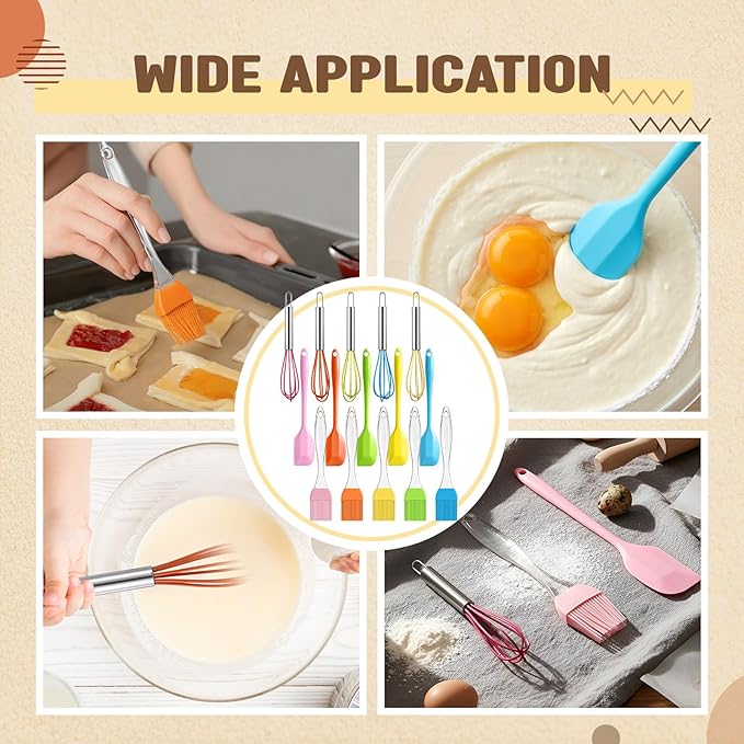 Baderke 30 Pcs Mini Spatulas Set with Silicone Basting Pastry Brushes Mini Whisk Heat Resistant Brush Kitchen Whisks Rubber Spatulas for Party Favor Gift Supplies Cooking Baking Mixing