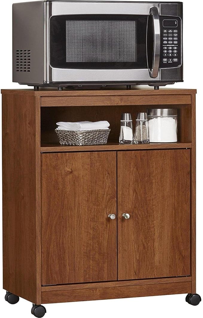 Ameriwood Home Landry Kitchen Microwave Cart, Brown Oak