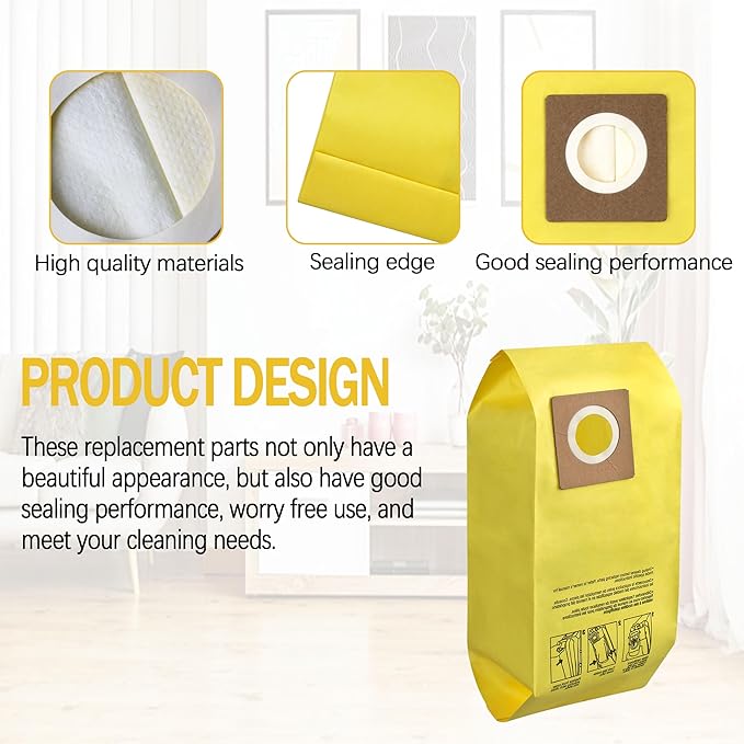 AH10243 Disposable Vacuum Bag for Hoover Commercial CU2 Vacuum Cleaner CH54013 CH54015 CH54113 CH54115 Upright Bags for HushTone Replacement, Yellow (10 Pack)