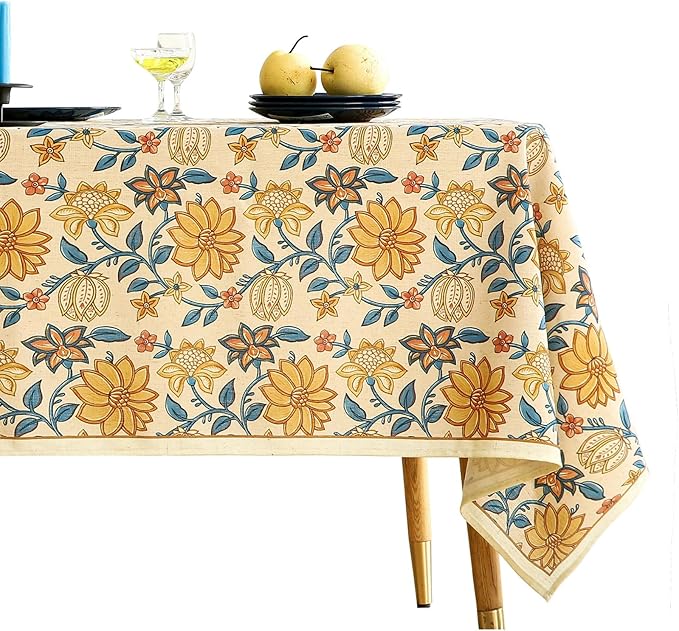 ISAENNE Designer Bohemian Floral Square Tablecloth,Linen Colorful Table Cloth,Fall Wrinkle Resistant Decor Tablecloths for Dining Thanksgiving Kitchen Party Christmas,67"*67"-Estevan B