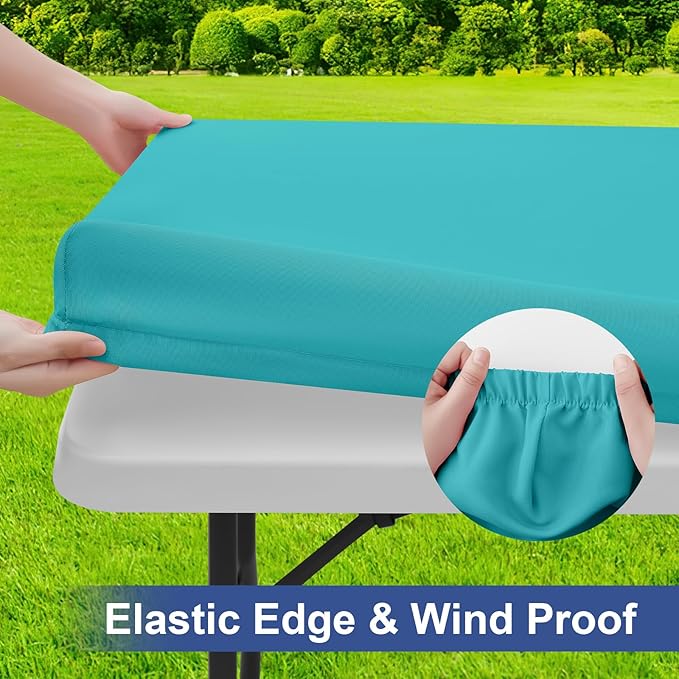 homing Rectangle Table Cloth Cover, Waterproof Polyester Elastic Fitted Tablecloth, Fits for 8 Foot Folding Tables, Washable Table Protector for Picnic, Camping, Outdoor (Turquoise, 30" x 96")